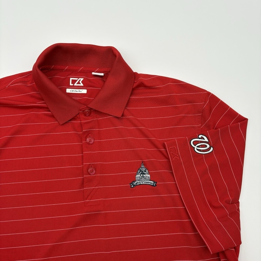 Cutter & Buck DryTec Polo M Red Striped Congressional CC Washington Nationals